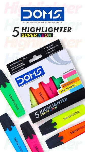 Highlighter.11 Doms Highlighter/Textliner Set of 5 Assorted Shades