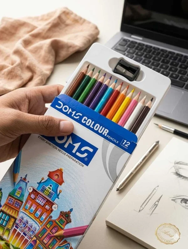 Doms Colour Pencils, 12 Shades with Sharpener