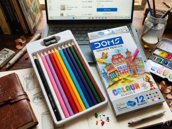 Doms Colour Pencils, 12 Shades with Sharpener