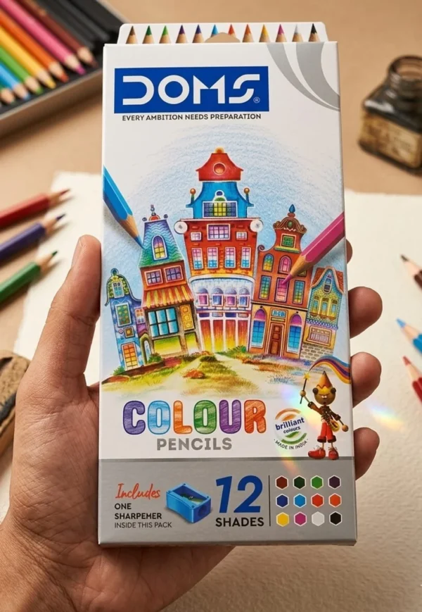 Doms Colour Pencils, 12 Shades with Sharpener