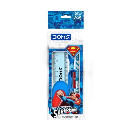 Super man Doms Superman Classroom Kit | Combination of 5 Stationery Items | Pencil, Eraser, Pencil Sharpener, Scale and Ball Point Pen
