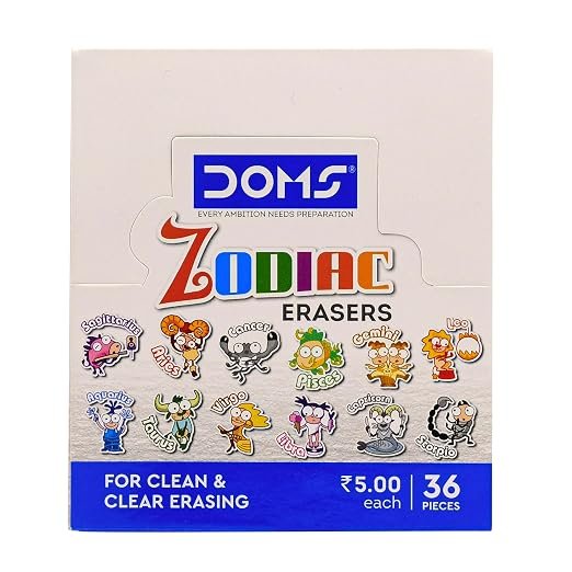 aaaaaa Doms Zodiac Colorful Erasers | Vibrant & Playful Colors, Pack of 36 Erasers