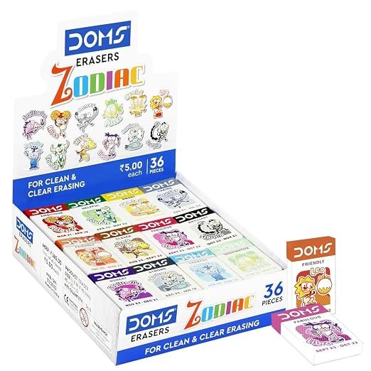 aaaaaaa Doms Zodiac Colorful Erasers | Vibrant & Playful Colors, Pack of 36 Erasers