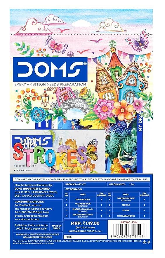 Doms Art Strokes Kit | Perfect Value Pack | Kit for Creative Minds | Gifting Range for Kids