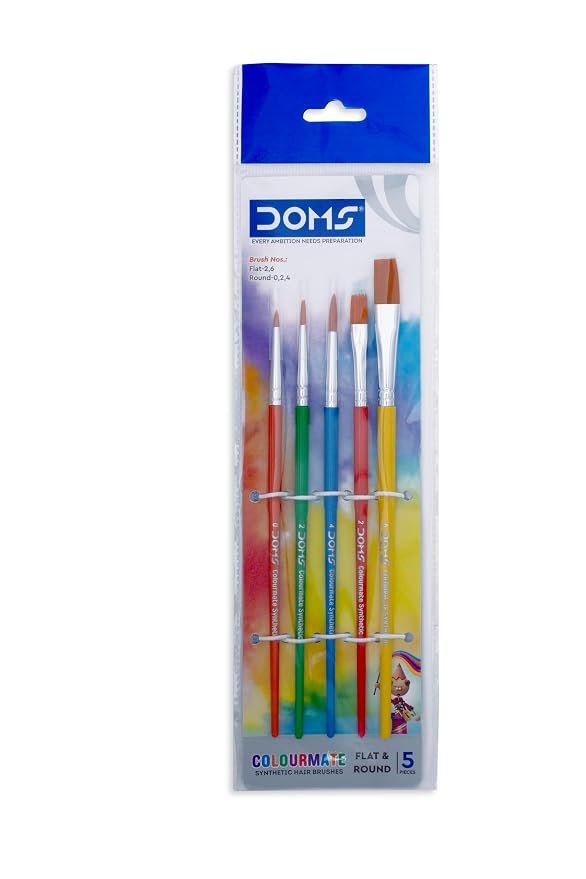 yyyy DOMS Colourmate Synthetic Paint Brush Set (Flat & Round)